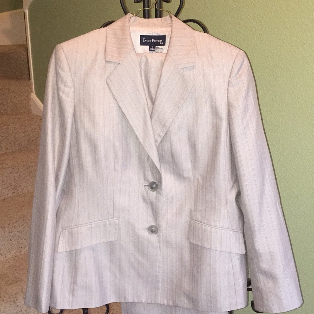 Neutral Pinstriped Blazer 14 by Evan-Picone Suit